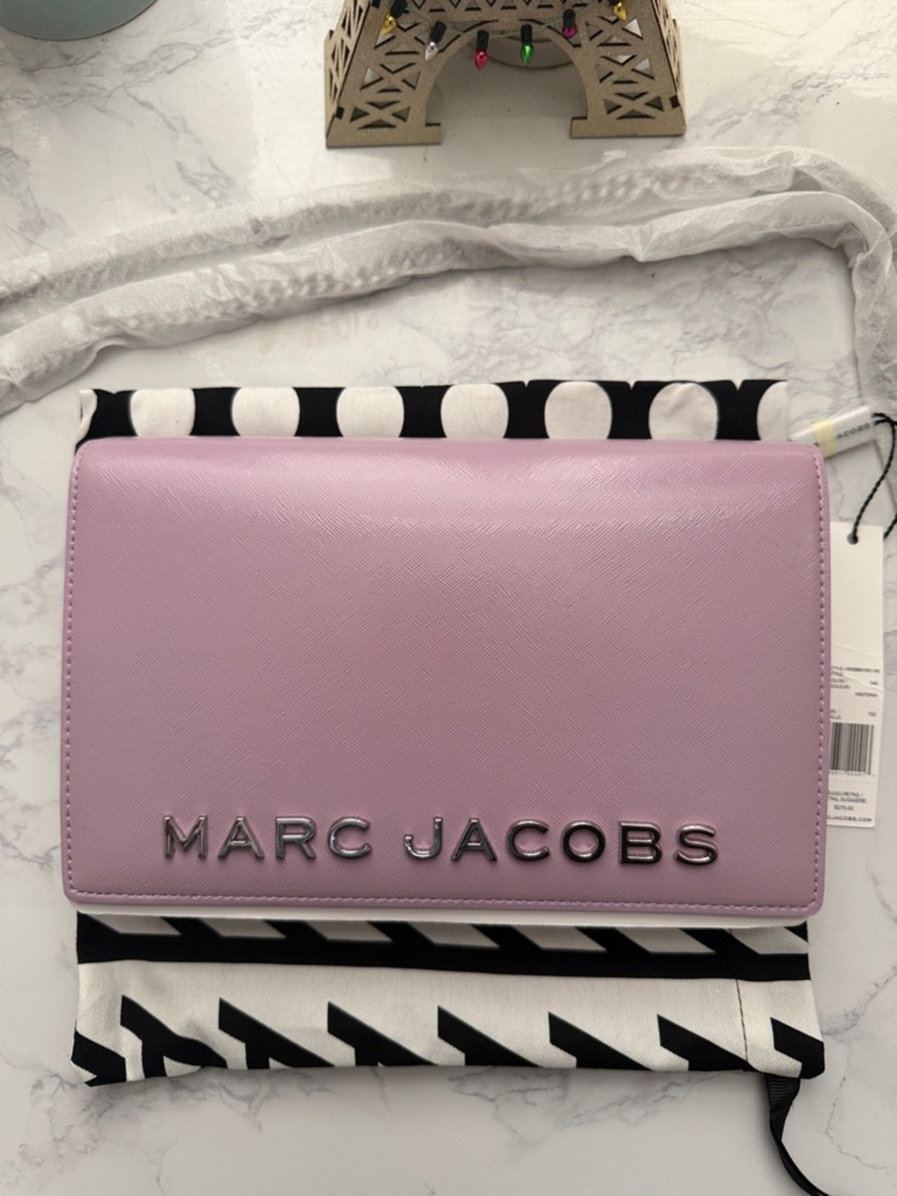 NWT Marc Jacobs Pastel Lilac Saffiano Leather Clutch/Shoulder Bag